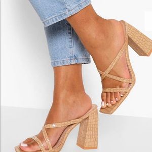 Tan heeled mules